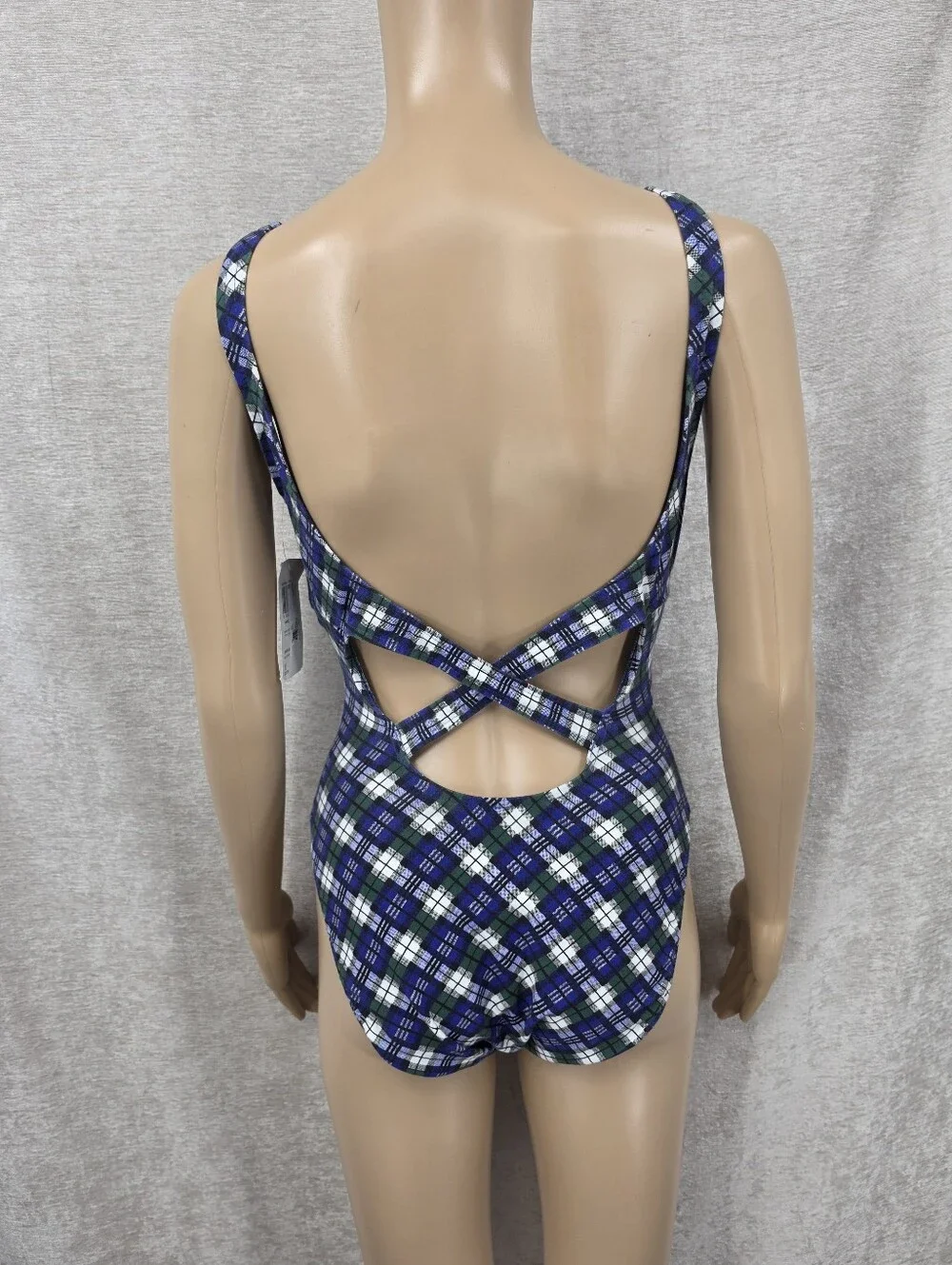 Westbound Vintage 90s Blue Tartan Plaid One-Piece Swimsuit Cotton
